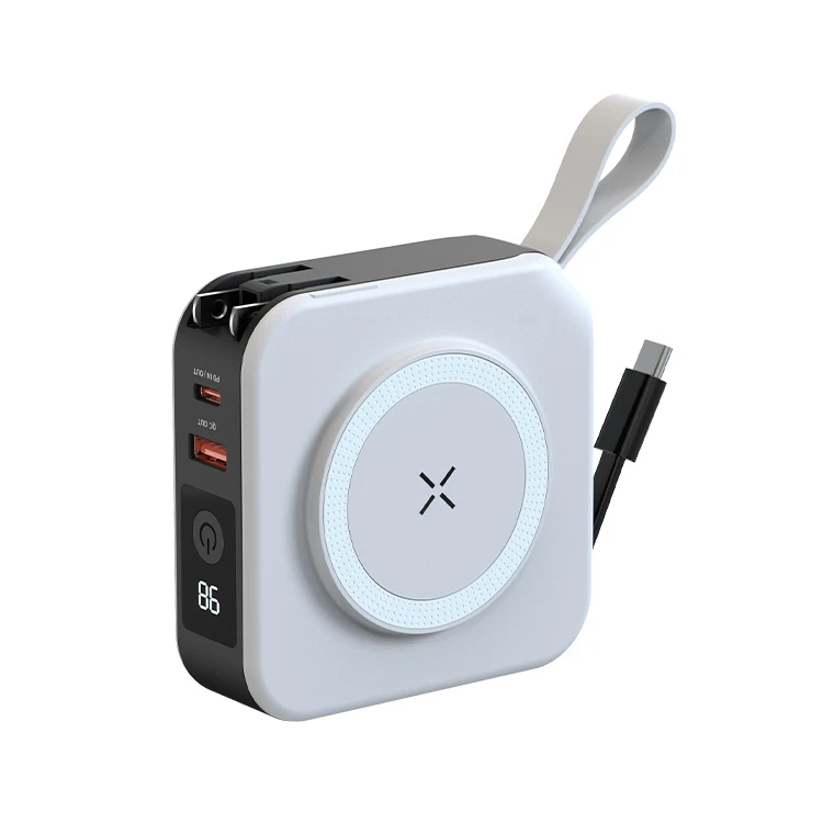 OEM ODM 10000mAh Wireless Power Bank med kabel USB C hurtiglading Magnetisk 15W trådløs ladning Travel lading
